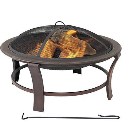 Sunnydaze 29-Inch Elevated Wood-Burning Fire Pit Bowl with Stand - Includes Spark Screen, Wood Grate, and Poker - CookCave