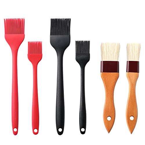 4 Pack Silicone Basting Pastry Brushes with 2 Wood Handle Culinary Oil Brushes, Heat Resistant Brush Set, Perfect for BBQ Sauce Barbecue Butter Grill Baking Kitchen Cooking, BPA Free & Dishwasher Safe - CookCave