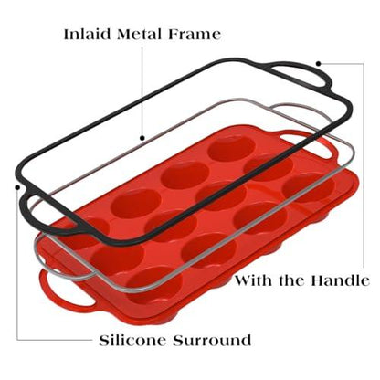 CAKETIME Small Muffin Pan, Silicone Cupcake Pan Metal Reinforced Frame Easy to Handle 12 Cups Nonstick - CookCave