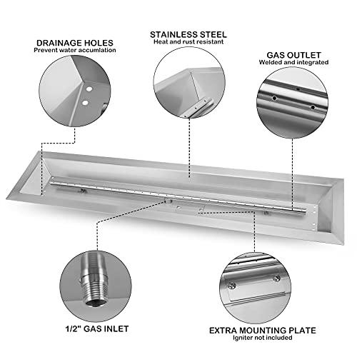 Stanbroil 36 x 6 inch Linear Drop-in Fire Pit Pan with Spark Ignition Kit Propane Gas Version, Rated for up to 65,000 BTU’s - CookCave