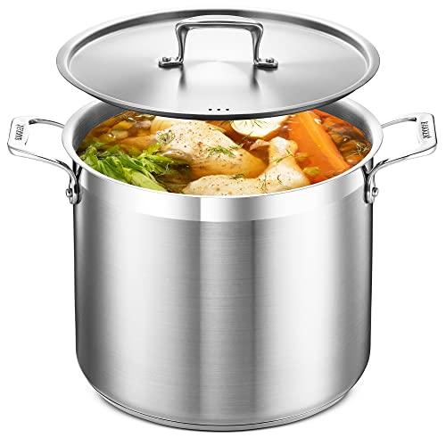 Stockpot – 12 Quart – Brushed Stainless Steel – Heavy Duty Induction Pot with Lid and Riveted Handles – For Soup, Seafood, Stock, Canning and for Catering for Large Groups and Events by BAKKEN - CookCave