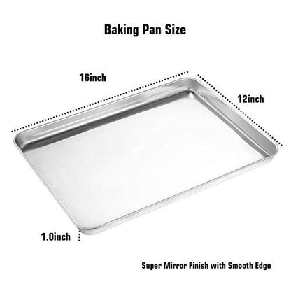 Wildone Baking Sheet with Silicone Mat Set, Stainless Steel Cookie Pan with Baking Mat, Size 16 x 12 x 1 Inch, Set of 4-2 Sheets + 2 Mats - CookCave