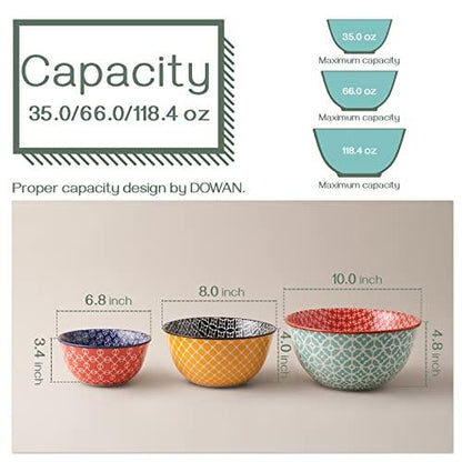 DOWAN Mixing Bowls, Ceramic Mixing Bowls for Kitchen, Colorful Vibrant Nesting Bowls for Cooking, Baking, Prepping, Serving, Salad, Housewarming Gift, Microwave Dishwasher Safe, 3.7/2/1 Qt, Set of 3 - CookCave