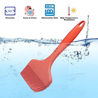 Silicone Basting Brush, Large BBQ Pastry Brush for Cooking, Extra Wide Basting Brush for Grilling Cooking Baking, Kitchen Brush Heat Resistant BBQ Food Brush for Sauce Butter Oil Marinades(Red) - CookCave