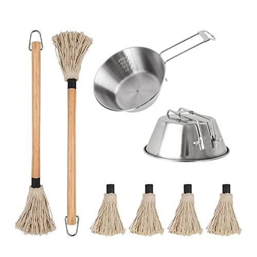 YWNYT 8 Pcs BBQ Mop and Sauce Pot, Grill Basting Mop for Grilling, 2 Pcs Stainless Steel Barbecue Pot + 2 Pcs Sauce Mops Wooden Long Handle and 4Pcs Replacement Barbecue Accessories for Grilling BBQ - CookCave