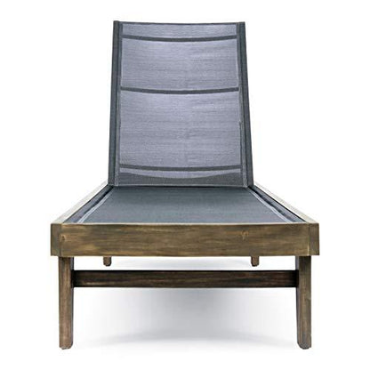 Christopher Knight Home Summerland Outdoor Mesh Chaise Lounge with Acacia Wood Frame, Grey Finish / Dark Grey Mesh - CookCave