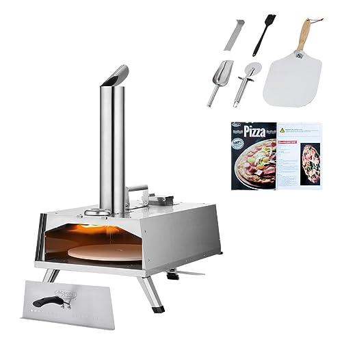 MAGIC FLAME Pizza Oven Outdoor Wood Fired Pizza Oven, Portable Stainless Steel Pellet Pizza Oven with Rotating Handle, Outdoor Pizza Maker with Pizza Stone, Pizza Peel, Pizza Cutter for Camping BBQ - CookCave