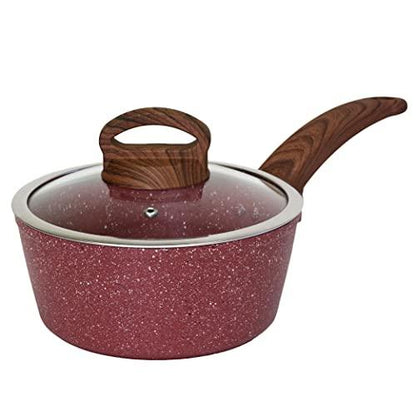 Easy chef always 2 Quart Saucepan with lid, Nonstick Small Sauce Pot with Granite Coating, Cooking Sauce Pan, Saucepan for Stove Top, Healthy Nonstick Pot with Lid, PFOA Free, Soup Pan Milk Pan, Red - CookCave