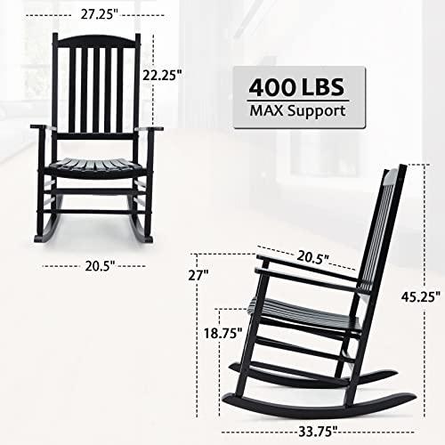 Hupmad Wooden Rocking Chair Rocker Outdoor Oversized Porch Rocker Chair,Patio Wooden Rocker with High Back and Armrest,All Weather Rocker Slatted for Backyard,Garden,400 lbs Support,Black - CookCave