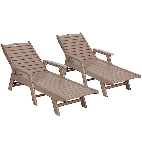 nalone Chaise Lounge Set of 2 Outdoor with 5-Position Adjustable Backrest, HDPE Lounge Chair for Outside Supports Up to 400 LBS, Pool Lounge Chairs for Patio Poolside Deck Beach Backyard(Grey Brown) - CookCave