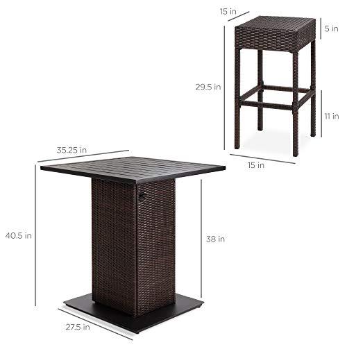 Best Choice Products 5-Piece Outdoor Wicker Bar Table Set for Patio, Poolside, Backyard w/Built-in Bottle Opener, Hidden Storage Shelf, Metal Tabletop, 4 Stools - Brown - CookCave