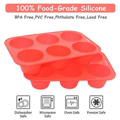 Bongpuda Silicone Large Muffin Pan 2 Pack,6 Cup Large Silicone Cupcake Pan,Non-Stick Jumbo Muffin Pans,Food Grade Cupcake Molds,Perfect for Egg Muffin,Big Cupcake - CookCave