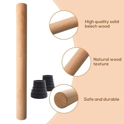 Adjustable Wood Rolling Pin with Thickness Rings for Baking -Non Stick Wooden Dough Roller Pin with Spacer Bands for Cookie,Pie Crust, Pastry Fondant and Bread By Folksy Super Kitchen (15.8, Grey) - CookCave