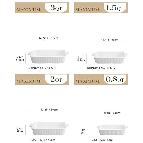 MALACASA Casserole Dishes for Oven, Porcelain Baking Dishes, Ceramic Bakeware Sets of 4, Rectangular Lasagna Pans Deep with Handles for Baking Cake Kitchen, White (9.4"/11.1"/12.2"/14.7"), Series - CookCave