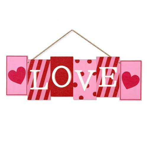 JarThenaAMCS Valentine's Day Wooden Door Sign with String Love Heart Hanging Plaque Red Pink Hanging Sign for Holiday Indoor Outdoor Porch Wall Farmhouse Decor, 14 x 4.8 in - CookCave