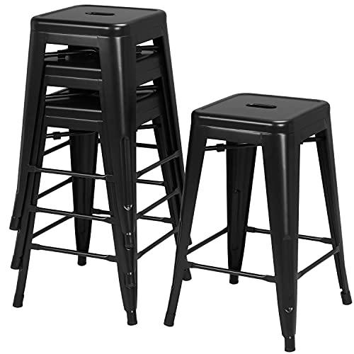 Yaheetech 24 inch barstools Set of 4 Counter Height Metal Bar Stools, Indoor/Outdoor Stackable Bartool Industrial High Backless Stools Black - CookCave