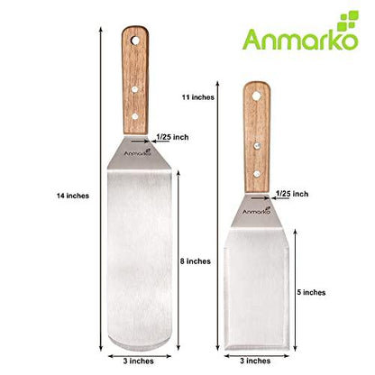 Professional Metal Spatula Set - Stainless Steel Spatula and Griddle Scraper - Heavy Spatula Griddle Accessories Great for Cast Iron Griddle BBQ Flat Top Grill - Commercial Grade - CookCave