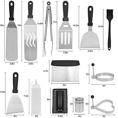 Whonline Griddle Accessories, 16pcs, Griddle Spatula Set for Blackstone and Camp Chef Stainless Steel BBQ Accessories with Spatula, Scraper, Bottle, Tongs, Egg Ring - CookCave