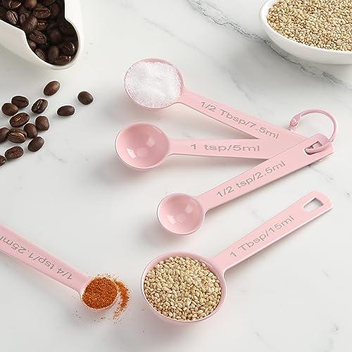 Muchtolove Stainless Steel Measuring Spoons Set of 5, Metal Measuring Cups and Spoons Set for Liquid/Food/Kitchen/Baking (Pink) - CookCave