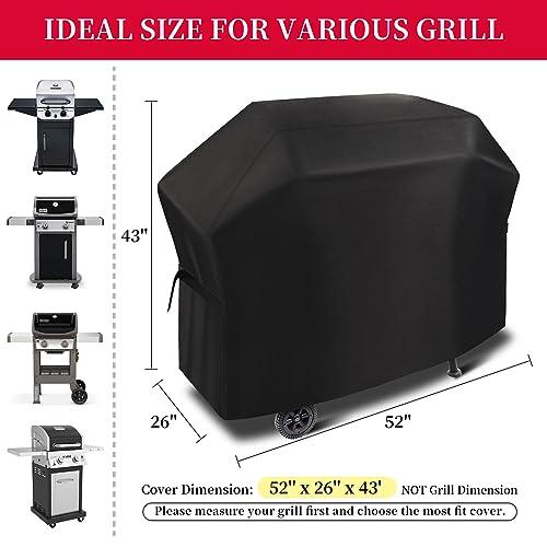 RICHIE Grill Cover for Outdoor Grill, Gas Grill Covers Waterproof UV Resistant BBQ Cover, Durable Rip Resistant Barbecue Grill Cover, Fits for Weber, Brinkmann, Char Broil, Nexgrill etc, 52 Inch Black - CookCave