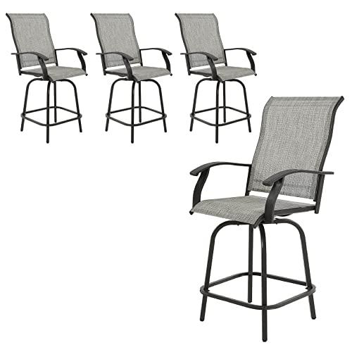 UDPATIO Patio Swivel Bar Stools Chair of 4, Outdoor Bar Height Set, All Weather High Back and Armrest Patio Stools & Bar Chairs for Backyard, Lawn Garden, Balcony and Pool, Grey White - CookCave