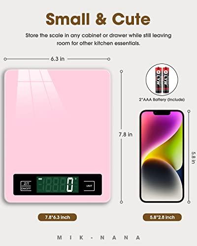 Mik-Nana Food Scale Pink, 11lb Digital Kitchen Scale Weight Grams and Oz for Baking Cooking, 1g/0.04oz Precise Graduation, Waterproof Tempered Glass Platform - CookCave