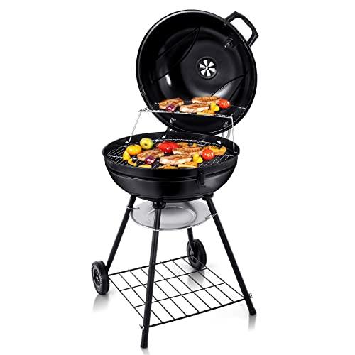 Joyfair 22-inch Kettle Charcoal Grill with Thermometer, 2 Layer Racks Barbecue Grill for Outdoor Camping Backyard Party BBQ Cooking, Premium Material & Heavy Duty, Extra Thick Steel & Enamel Coated - CookCave