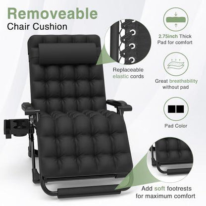 ZENPETIO Oversized Zero Gravity Chairs XXL, Adjustable Zero Gravity Lawn Chair with Larger Seat, Lounge Chair with Cushion Cup Holder, Ergonomic Design for Relax, Support 500LBS - CookCave