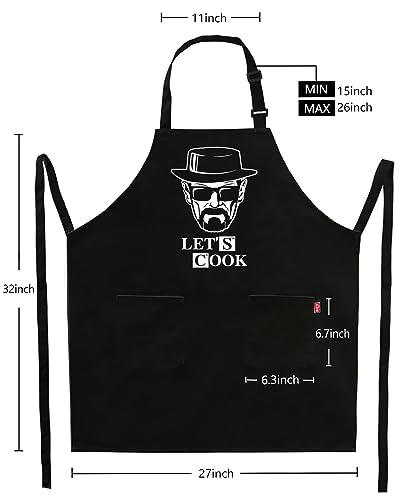 Kaidouma Funny Cooking Aprons for Men - Let’s Cook - Men's Black Funny Kitchen Chef Grilling BBQ Aprons with 2 Pockets - Birthday Father’s Day Christmas Gifts for Dad, Husband, Boyfriend, Movie Fans - CookCave