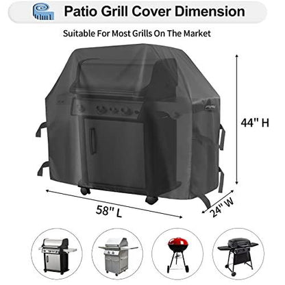 OutdoorLines Waterproof Heavy Duty BBQ Grill Cover - Universal Barbecue Grill Covers UV Resistant Barbeque Gas Grill Cover for Outdoor Universal Grills, 58L x 24W x 44H Inch, Black - CookCave