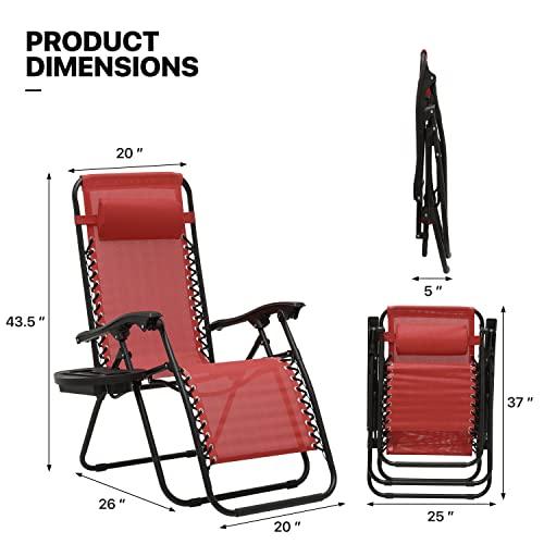 MoNiBloom Folding Beach Lounge Chair 2-Pack, Chaise Lounge with Pillow & Cup Holder, Portable Outside Patio Recliner for Poolside Beach Vacation, 330lbs Capacity, Maroon - CookCave