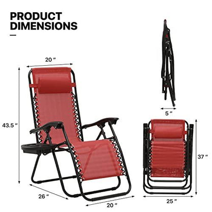 MoNiBloom Folding Beach Lounge Chair 2-Pack, Chaise Lounge with Pillow & Cup Holder, Portable Outside Patio Recliner for Poolside Beach Vacation, 330lbs Capacity, Maroon - CookCave