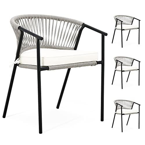 YITAHOME Outdoor Dining Chair Set of 4, Rope Woven Design Stackable Chairs, Indoor-Outdoor Armchair Seating for Patio, Backyard, Poolside, Balcony - Beige - CookCave