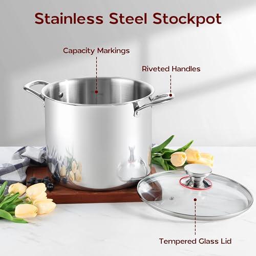 Onader 10 Quart Stock Cooking Pot Tri-Ply Stainless Steel Stockpot Soup Pot with Lid - CookCave