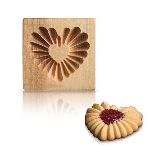 Wooden Cookie Mold and Biscuit Stamp, 3D Embossing Tool for Baking Cookies, Personalized Hand-Pressed Design Cookie Presses Stamps, Wooden Mold for Christmas, Halloween and Thanksgiving Baking (Heart) - CookCave