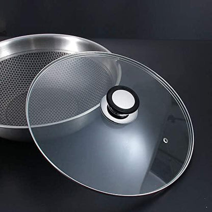 Glass Lid for Frying Pan, Fry Pan, Skillet, Pan Lid with Handle Coated in Silicone Ring,12"/30cm, Clear - CookCave