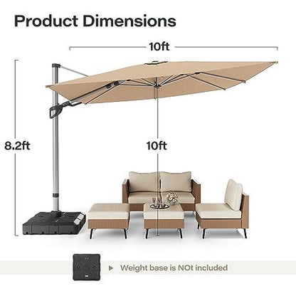 LAUSAINT HOME Outdoor Patio Umbrella, 10 FT Large Cantilever Umbrella Windproof Patio Offset Umbrella with 360° Rotation & Olefin Fabric for Backyard, Pool, Lawn, Deck (Square, Champagne) - CookCave