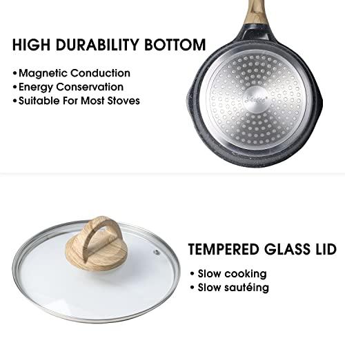 JEETEE Pots Nonstick, 1.5 Quart & 2.5 Quart Induction Granite Coating Saucepan Sets with Glass Lid & Pour Spout, PFOA Free (Grey, 4pcs Pots Set) - CookCave