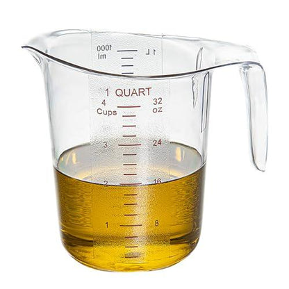 RW Base 1 Quart Measuring Jar, 1 Durable Measuring Beaker - Metric And Imperial Units, V-Shaped Spout, Clear Plastic Measuring Cup, Handle With Thumb-Grip, Tolerates Up To 248F - Restaurantware - CookCave