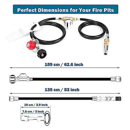 Uniflasy Fire Pit Installation Kit for Propane Connection, Propane Fire Pit Hose Kit Suit for Firepit Outdoor Fireplaces Fire Pit Table, Come with 1/2 Key Valve Air Mixer Valve Regulator Hose - CookCave