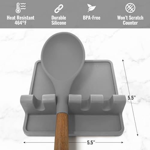 Silicone Utensil Rest with Drip Pad for Multiple Utensils, Heat-Resistant, BPA-Free Spoon Rest & Spoon Holder for Stove Top, Kitchen Utensil Holder for Spoons, Ladles, Tongs & More - by Zulay - CookCave