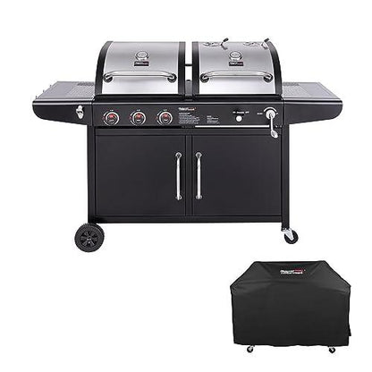 Royal Gourmet ZH3002C Dual Fuel 3-Burner Gas and Charcoal Grill Combo with Cover, Cabinet Design, Outdoor BBQ Party and Cooking, Black - CookCave