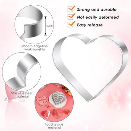 Heart Cookie Cutter Set - 5 Piece - 4.57" 3.86" 2.95" 1.97” 1.38" - Heart Shaped Cookie Cutters Fondant Biscuit Cutters for Valentines Day - Stainless Steel - CookCave