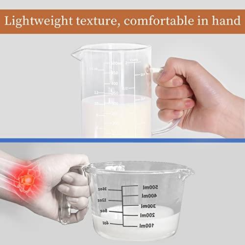 Newness Glass Measuring Cup with Handle, 500 ML (0.5 Liter, 2 Cup) Measuring Cup with Three Scales (OZ, Cup, ML/CC) and V-Shaped Spout, Measuring Beaker for Kitchen or Restaurant, Easy to Read - CookCave
