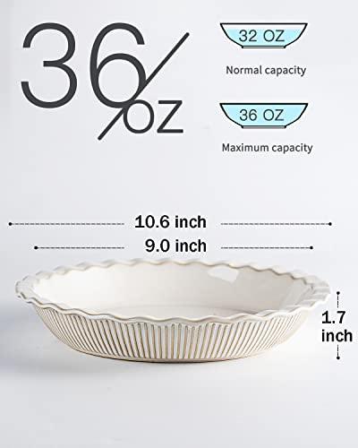 getstar Ceramic Pie Pan, 9 inch Pie Dish for Baking, Non-Stick, Oven & Dishwasher Safe, Farmhouse Decor Quiche Baking Dish, Pie Plate, Deep Dish Pie Pan (Embossed Stirpes) - CookCave