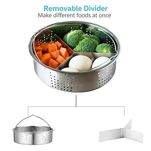 Haswe Steamer Basket for instant Pot Pressure Cooker, Accessories Set Compatible with 5/6/8 Qt InstaPot -18/8 Stainless Steel Strainer Insert with Silicone Handle,Divider,Egg Steamer Rack, 6 Quart - CookCave