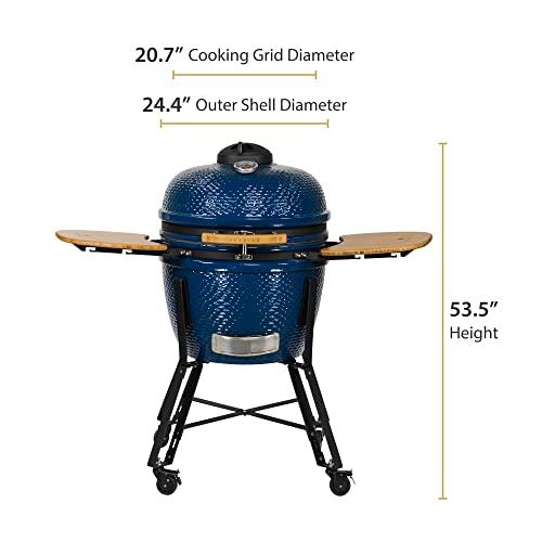 VESSILS Classic - 24 Inch Kamado Charcoal Grill - Heavy Duty Ceramic Barbecue Smoker and Roaster with Built-in Thermometer and Stainless Steel Grate (21-in W) - CookCave