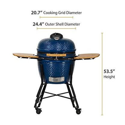 VESSILS Classic - 24 Inch Kamado Charcoal Grill - Heavy Duty Ceramic Barbecue Smoker and Roaster with Built-in Thermometer and Stainless Steel Grate (21-in W) - CookCave