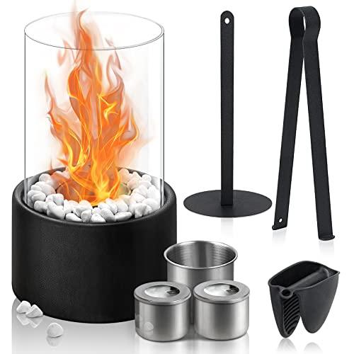 BRIAN & DANY Tabletop Fire Pit, Table Top Firepit Indoor & Outdoor, Tabletop Fireplace with 2 Combustion Chambers, Ethanol Fire Pit Bowl with Fire Killer and Pebbles - CookCave