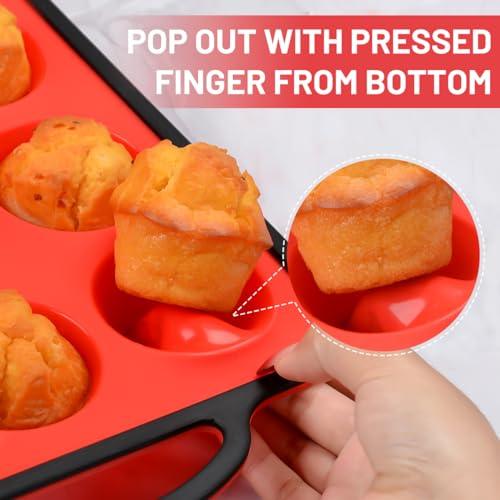 CAKETIME Silicone Muffin Pan, Metal Reinforced Frame Cupcake Pan Easy to Handle 12 Cups Small Baking Mold Nonstick - CookCave